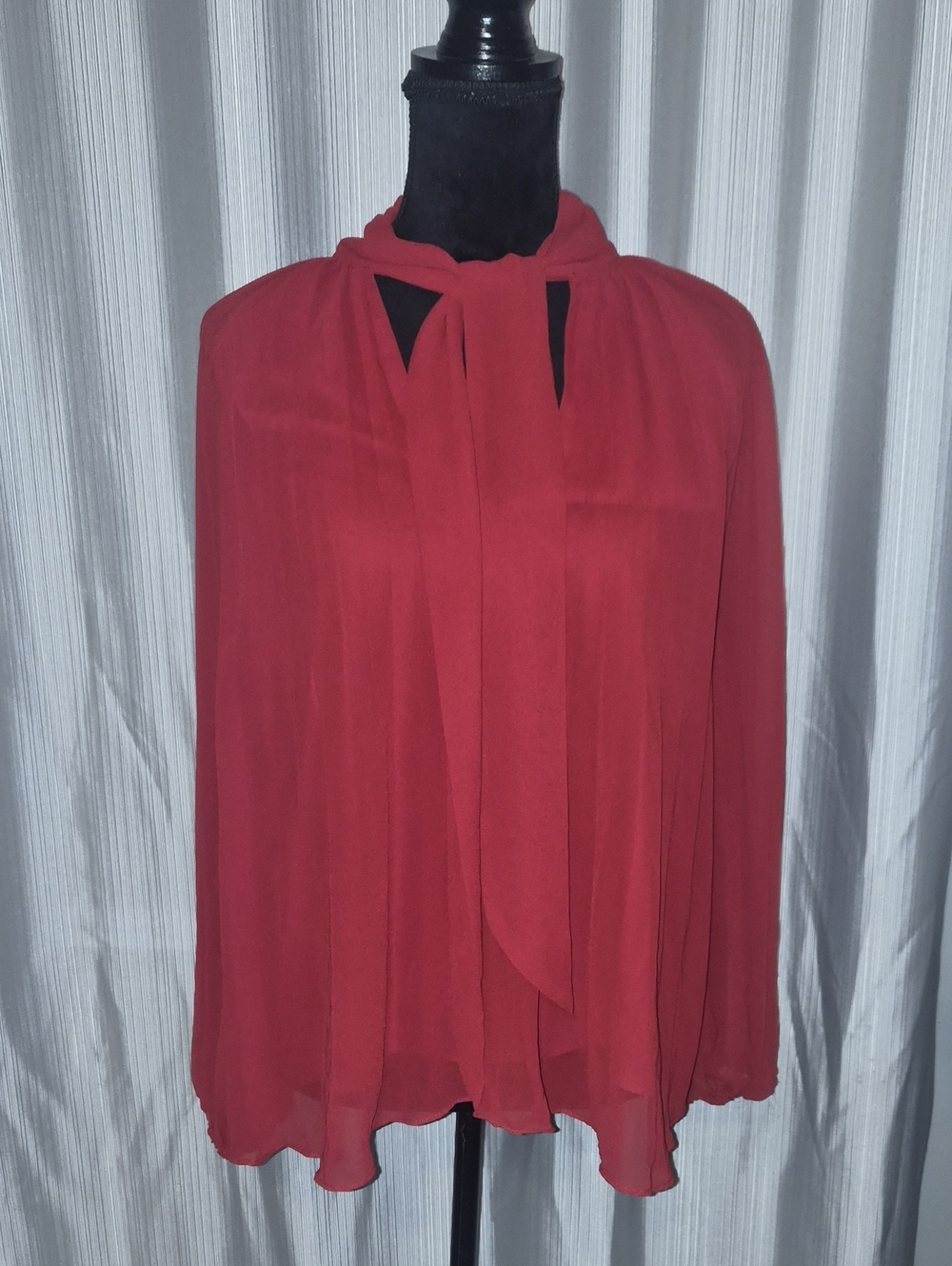 Zara Red Tie-Neck Chiffon Blouse
